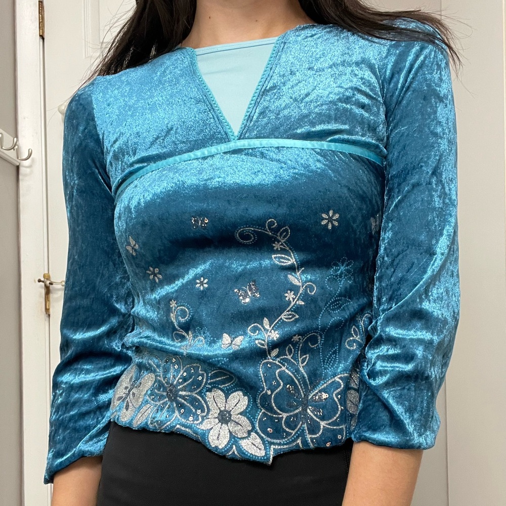 Elegant Teal Velvet Women's Top